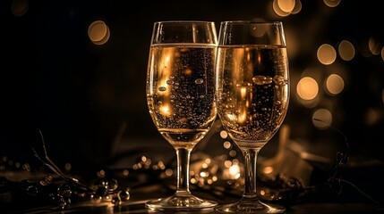 Glasses of champagne on boke background. Generative AI
