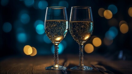 Glasses of champagne on boke background. Generative AI