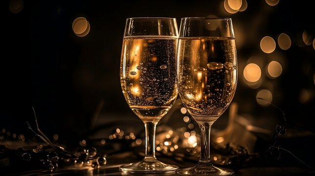 Glasses of champagne on boke background. Generative AI