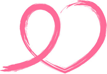 Pink ribbon symbol with heart. Breast Cancer Awareness Month. Icon design. For poster, banner and t-shirt. Brush style illustration.