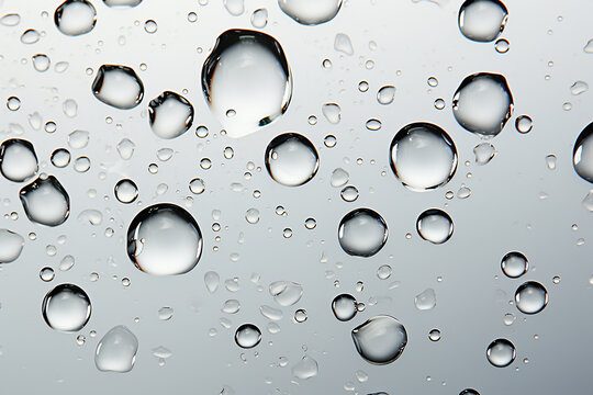 Drops of water on a white background. High-detailed close-up photo of drops of water on shiny background.