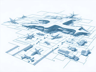 Modern airport blueprint. AI generated illustration