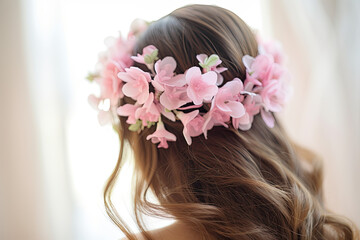 Obraz na płótnie Canvas pink wedding hair decor with flowers