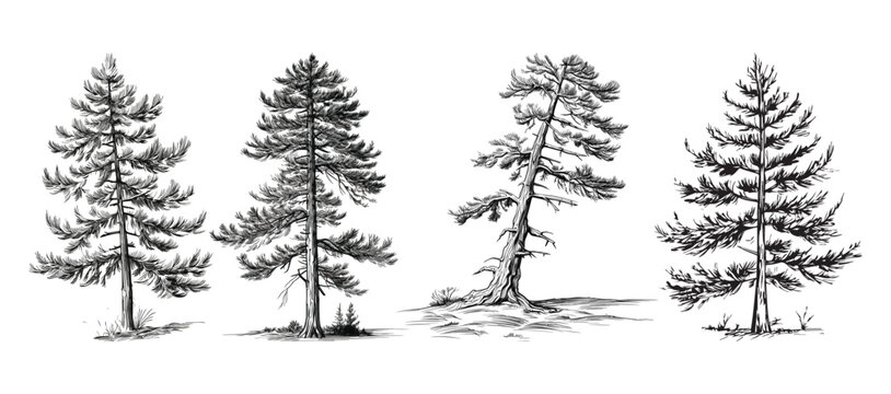 Set of lodgepole pine tree in hand draw style