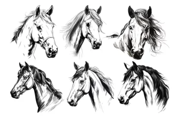 Foto op Canvas Set of hand drawn horse vector illustration © MstNasrinAktar