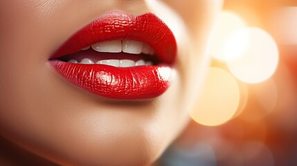 Sexy Lips. Red Lips Beauty Makeup Details.