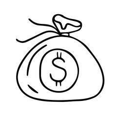 Hand drawn money bag illustration. Doodle style