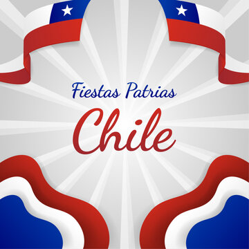 Fiesas Patrias Chile or Chile National Holiday Celebration Greeting with Wavy Flags and Abstract Paper Cutout Style Decoration