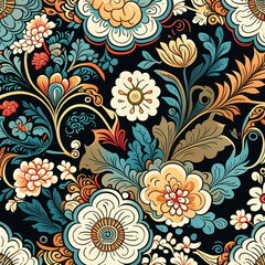 Seamless pattern with decorative flowers in retro, vintage style. ai generated