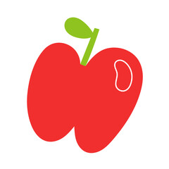 Red apple icon, hand drawn vector illustration of ripe abstract apple fruit with leaf, cartoon illustration isolated on white background