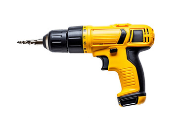 Yellow Cordless Electronic Screwdriver Drill Hand Tool Isolated on transparent Background. Generative AI
