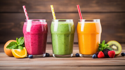 colorful smoothies with fruits
