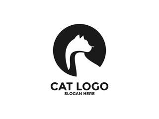 Cat logo design vector, Circle cat silhouette logo vector template