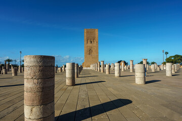 Morocco. Rabat. The magnificent Hassan Tower is an emblematic tower of Rabat, capital of Morocco,...