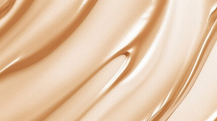 Golden beige cosmetic texture, liquid foundation, gold shimmer, bronzer, highlighter or concealer as beauty makeup product background, skincare cosmetics and luxury make-up, generative ai