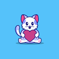 Cat cartoon vector icon, Cute and happy cat with love vector illustration isolated