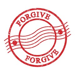 FORGIVE, text written on red postal stamp.