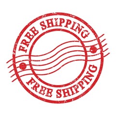 FREE SHIPPING, text written on red postal stamp.