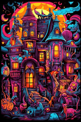 Fototapeta na wymiar Halloween monster party illustration in vivid colours