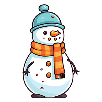 Cute Snowman Clipart 2D Illustration