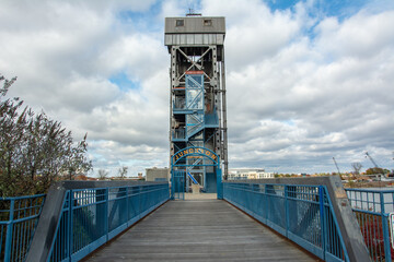 The historic Junction Bridge, the lift-span pedestrian bridge crossing the Arkansas River between downtown Little Rock and North Little Rock, Pulaski County, Arkansas, USA