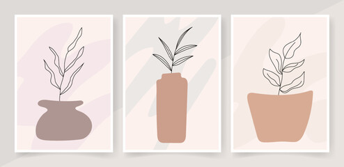 Abstract hand drawn boho wall art in flat design. Vector art print  wall decor.