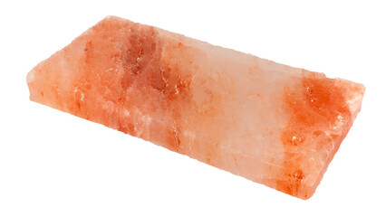 Salt plate isolated on white background. Pink Himalayan salt block.