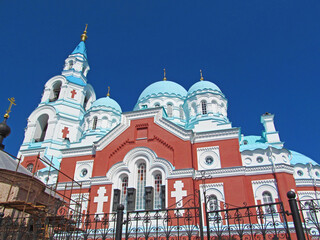Spaso-Preobrazhensky monastery and Holy Transfiguration Cathedral, Valaam island, Russia. Summer day view of beautiful orthodox Russian architecture.