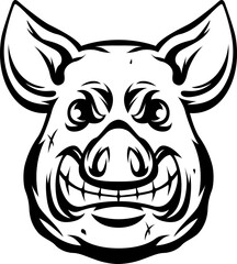 Pig head mascot. Angry swine logo. Hog illustration isolate on white. 