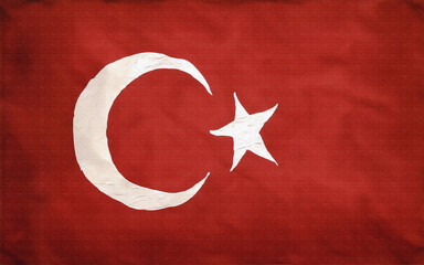 Flag of Turkey painted on canvas with oil paint. AI generation.