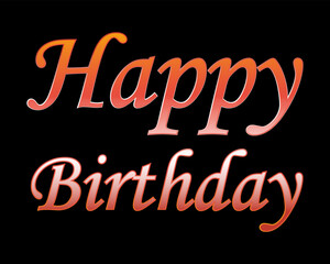 Happy birthday with 3d text. Decorative holiday ornament. Handwritten inscription with volumetric effect on a black background.