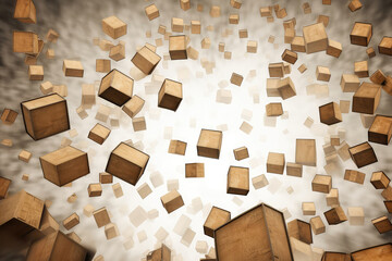 Cardboard Boxes Floating In The Air Against White Background. Generative AI
