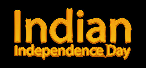 Indian Independence Day 3d text, Indian celebration. Handwritten inscription with volumetric effect on a black background.
