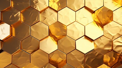 abstract gold background, golden wall hexagonal fractal tile brick, Generative Ai