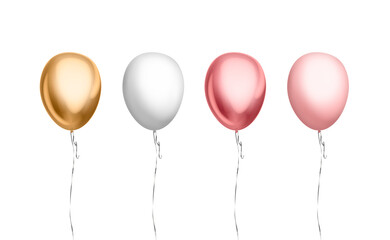 Blank white, red, pink, gold round balloon flying mockup, isolated