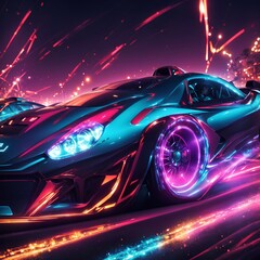 A modern and beautiful car with beautiful neon colors