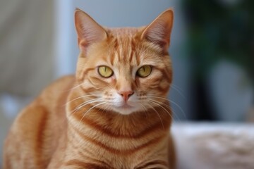 Fototapeta na wymiar A beautiful portrait of domestic orange striped cat. Generative AI
