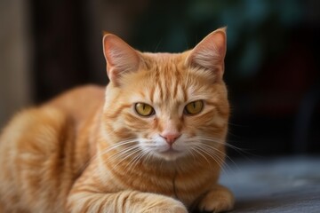 A beautiful portrait of domestic orange striped cat. Generative AI