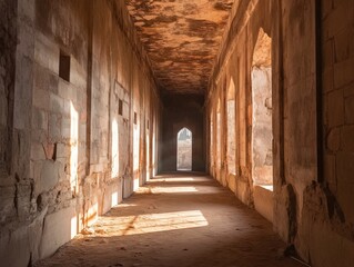 Fototapeta premium Corridor of ancient ruins in the jungle. creative AI