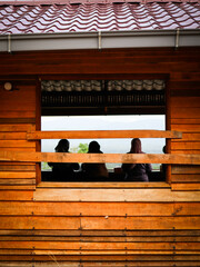 window of a wooden coffee shop