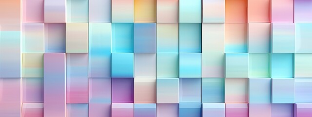 Abstract bright geometric pastel colors colored 3d gloss texture wall with squares and rectangles background banner illustration panorama long, textured wallpaper (Generative Ai)