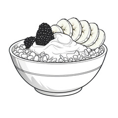 White Background With Black Outline Drawing Sweet Smoothie Bowl Cartoon, 2D, Black And White. Generative AI