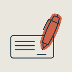 Blank bank check with pen and signature icon