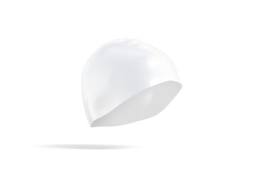 Blank white sport swim cap mockup, side view, no gravity
