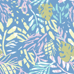 Tropical pant leaf seamless pattern. Summer hand drawn palm tree. Simple abstract organic shapes.