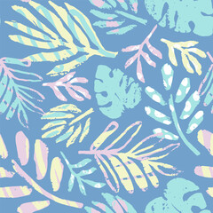 Tropical pant leaf seamless pattern. Summer hand drawn palm tree. Simple abstract organic shapes.