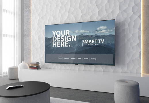 Smart Tv Mockup hanging above commode, living room