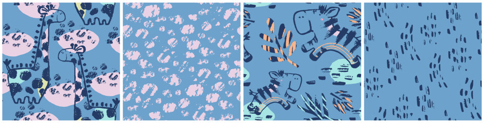 Summer tropical animals seamless pattern. Hand drawn abstract organic shape print. Beach vacation - 624353138