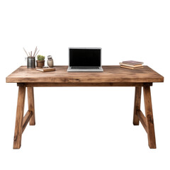 Rustic Wooden Desk isolated on transparent background. Generative AI