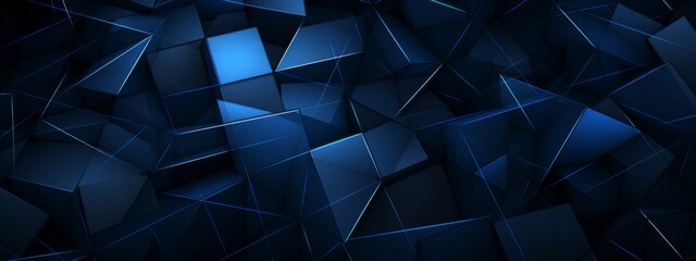 Futuristic technology digital concept background banner website illustration, 3d texture - Dark blue black abstract background with glowing triangular triangles geometric glowing shiny (Generative Ai) - obrazy, fototapety, plakaty
